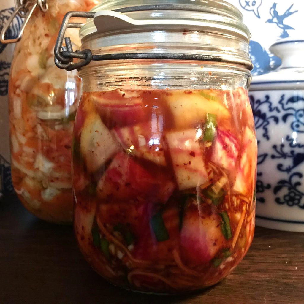 Candy cane beet Kkakdugi Kimchi